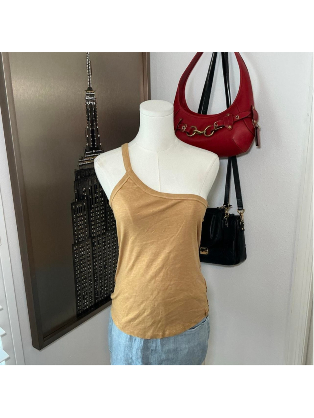 We The Free Free People Tan One Shoulder Asymmetrical Tank Top Size Medium
